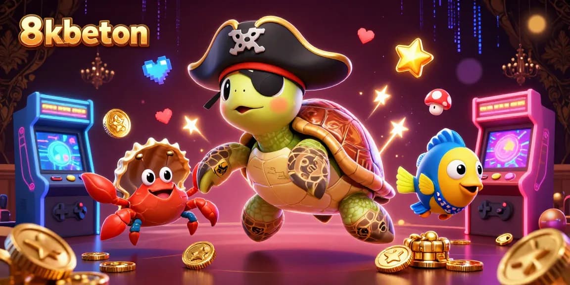 Experience exciting gameplay with 8kbeton featuring a pirate turtle over vibrant casino elements.