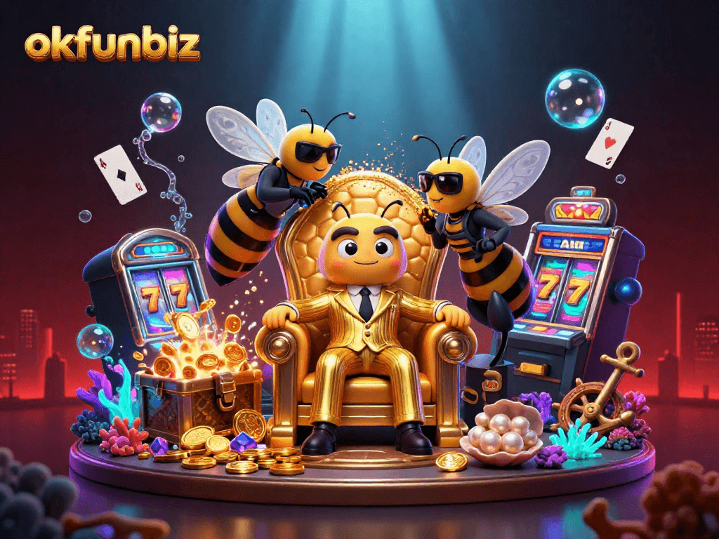 Engage in high-stakes fun with okfunbiz as you explore a vibrant, ultra-detailed gambling scene.