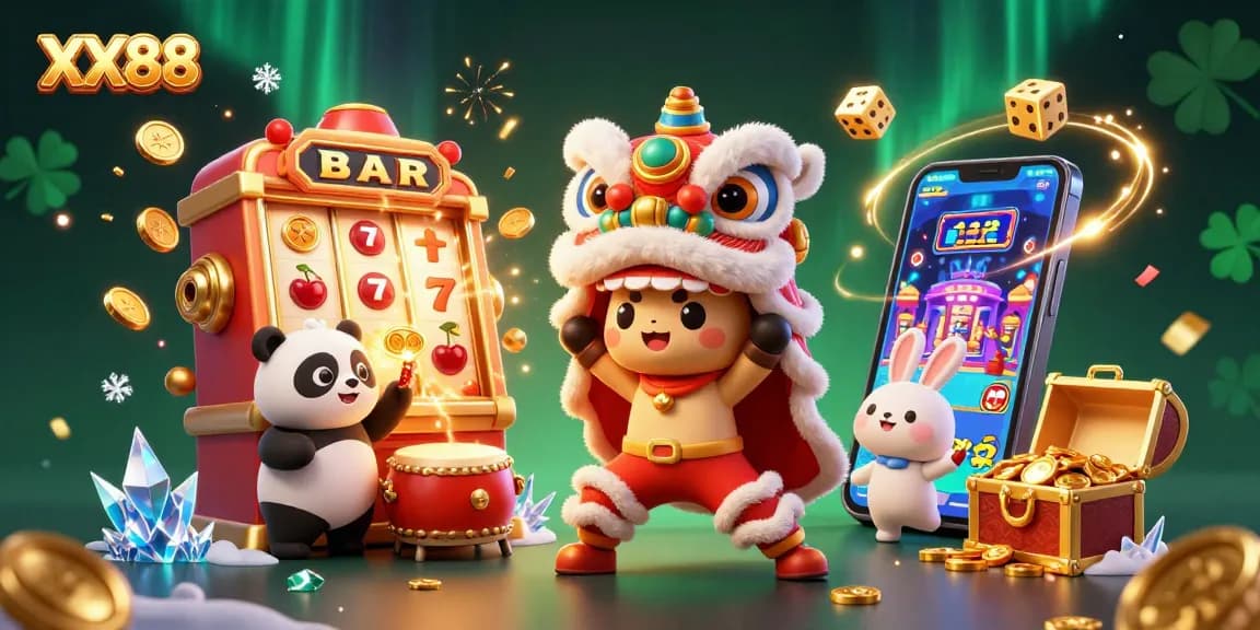 Experience thrilling gameplay at XX88 with vibrant 3D casino elements exploding in joyous celebration.