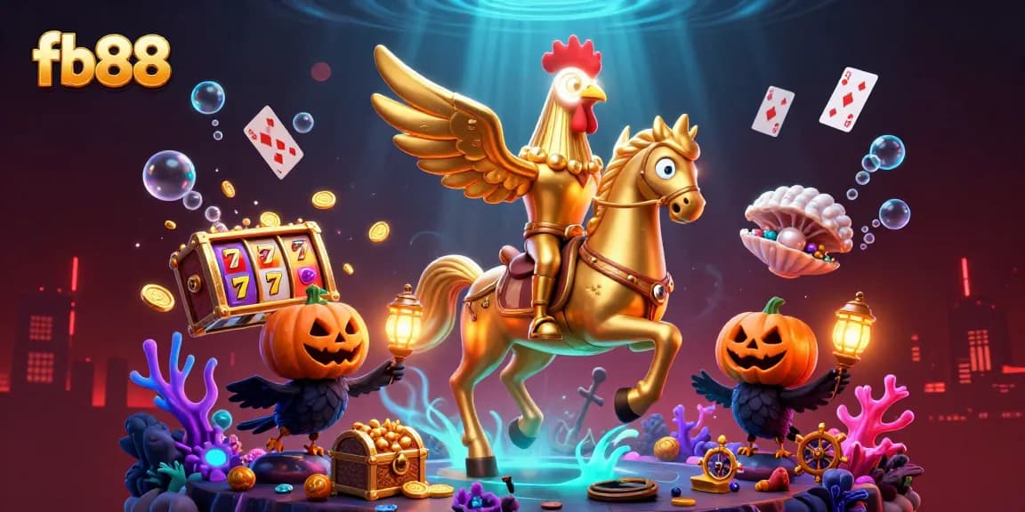 Engage in thrilling gameplay at fb88 with a vibrant 3D casino scene showcasing lively characters and slot elements.
