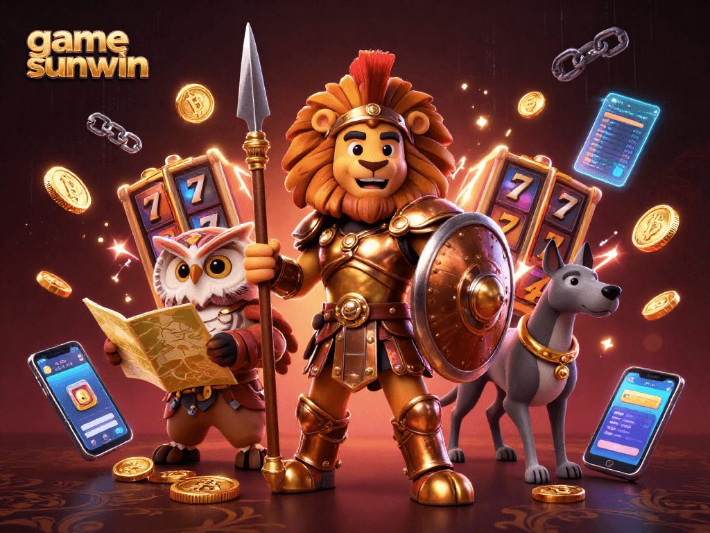 Join the excitement with game sunwin in this immersive casino scene featuring energetic characters and dynamic gambling elements.