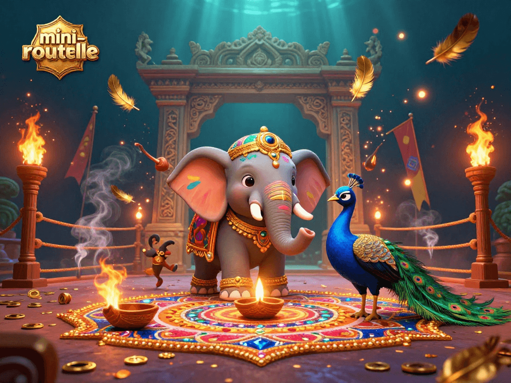 Engage in thrilling mini-roulette gameplay with vibrant casino elements and a festive background.