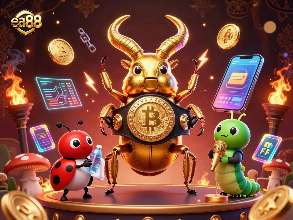 Engage with ea88's vibrant casino scene featuring dynamic characters and crypto elements.