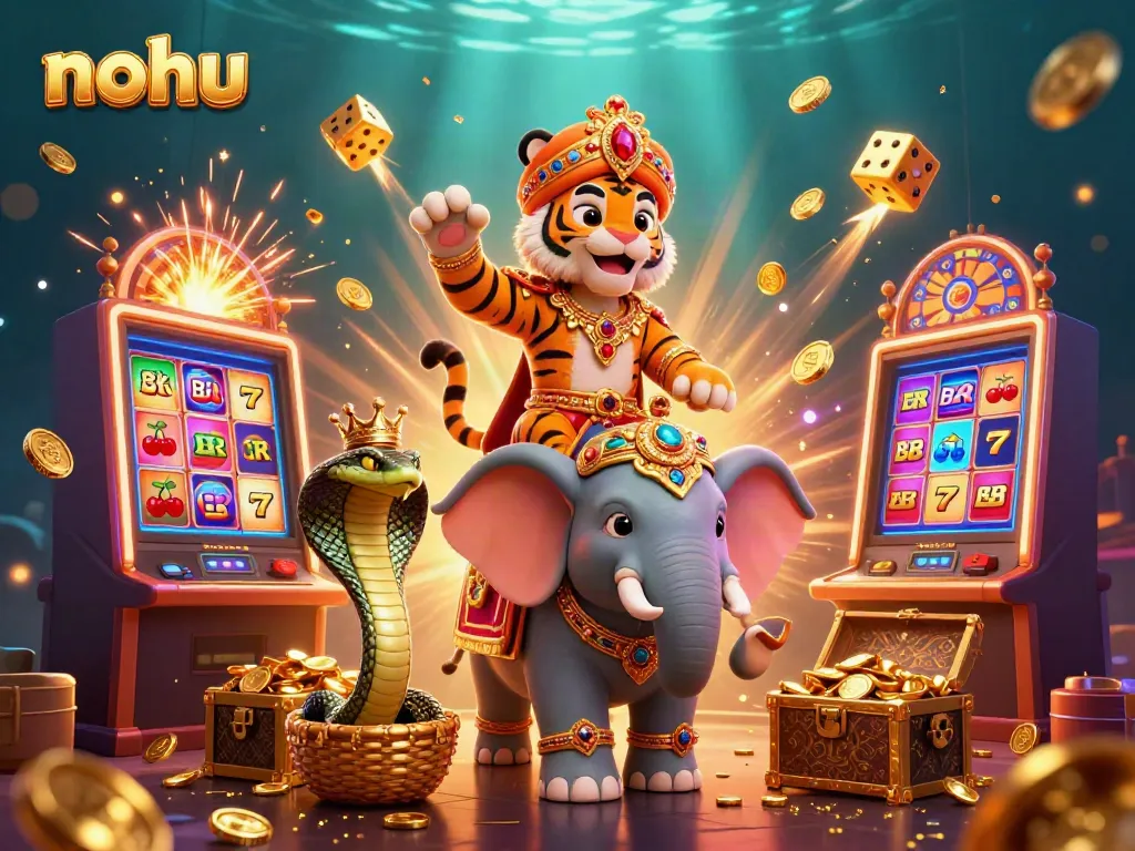 Experience the excitement of nohu with a vibrant 3D casino scene featuring a tiger and jackpot elements.