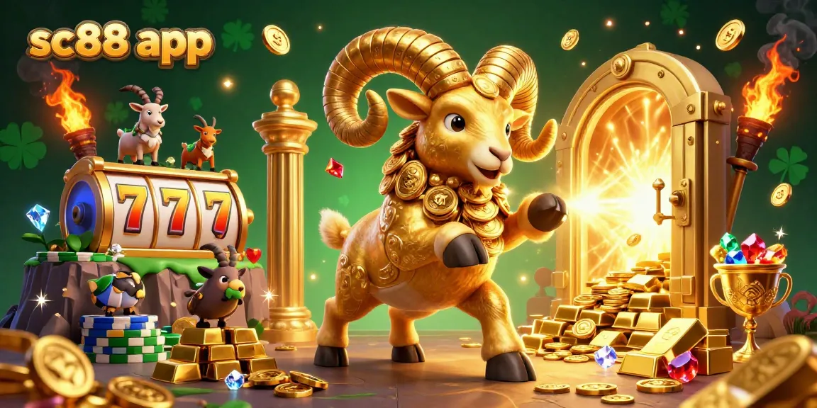 Experience winning vibes with the sc88 app, featuring a golden ram and vibrant slot elements in action.