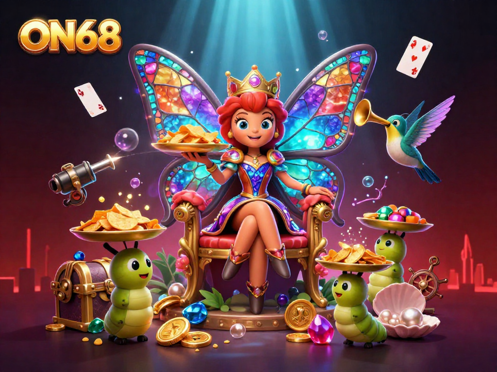 Experience the excitement of ON68 with a vibrant, underwater-themed 3D casino illustration featuring dynamic gaming elements.