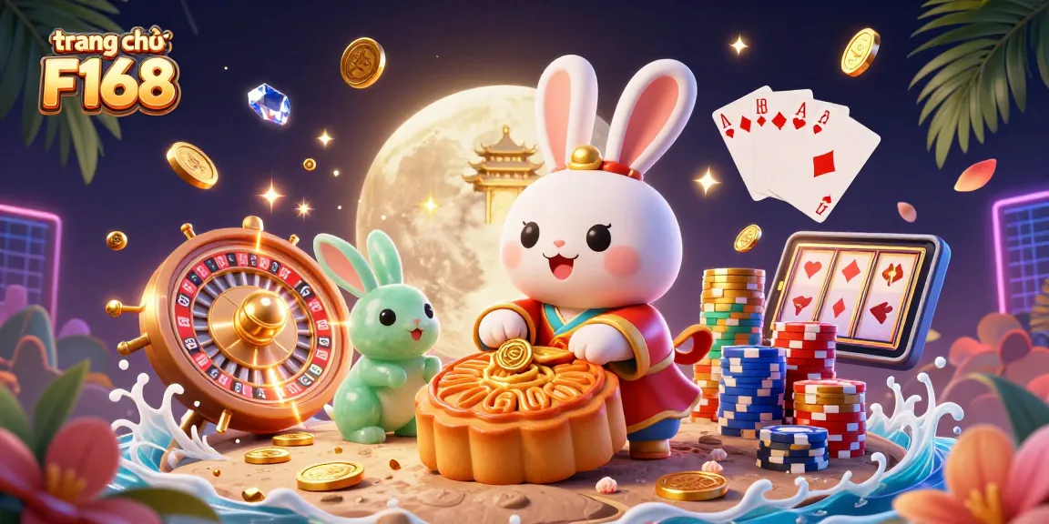 Experience thrilling gambling action on trang chủ F168 with vivid 3D casino characters surrounded by spinning roulette wheels and sparkling gems.