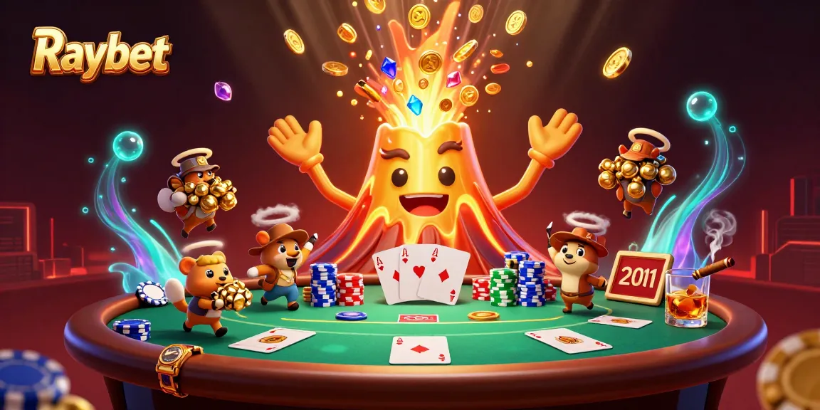 Raybet casino features a golden volcano erupting treasure, captivating players in a vibrant 3D scene.