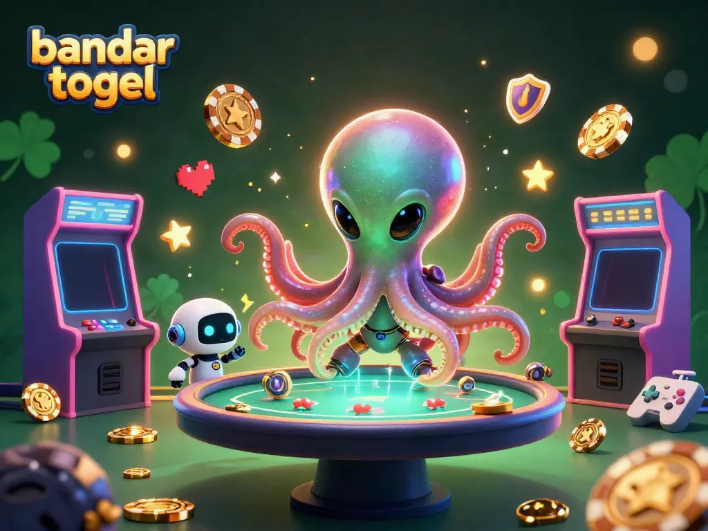 Experience bandar togel excitement with a vibrant alien octopus at a dynamic holographic poker table.