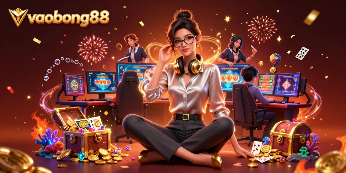 Engage in thrilling gaming action at vaobong88, showcasing a vibrant casino scene filled with gold coins and dynamic game elements.