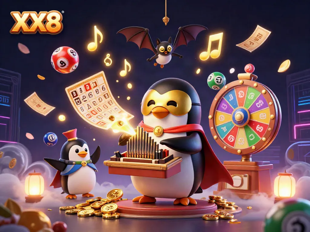 Experience the excitement of gambling with XX8 in this vibrant casino-themed illustration.