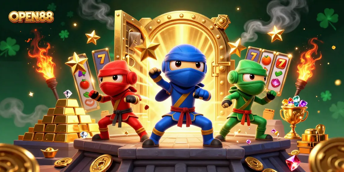 Engage with OPEN88 as cartoon ninja chameleons unveil treasures in a vibrant casino adventure.