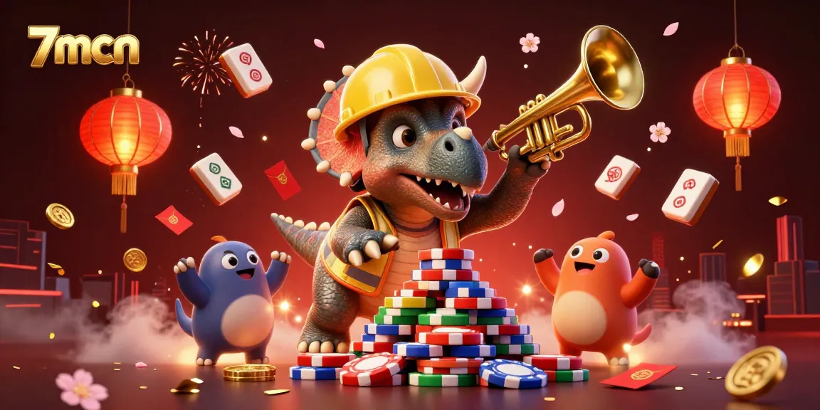 Celebrate gaming thrills with a dynamic 3D scene featuring 7mcn characters in action