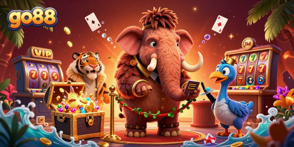 Experience go88's thrilling gaming atmosphere with vibrant casino elements and captivating characters.