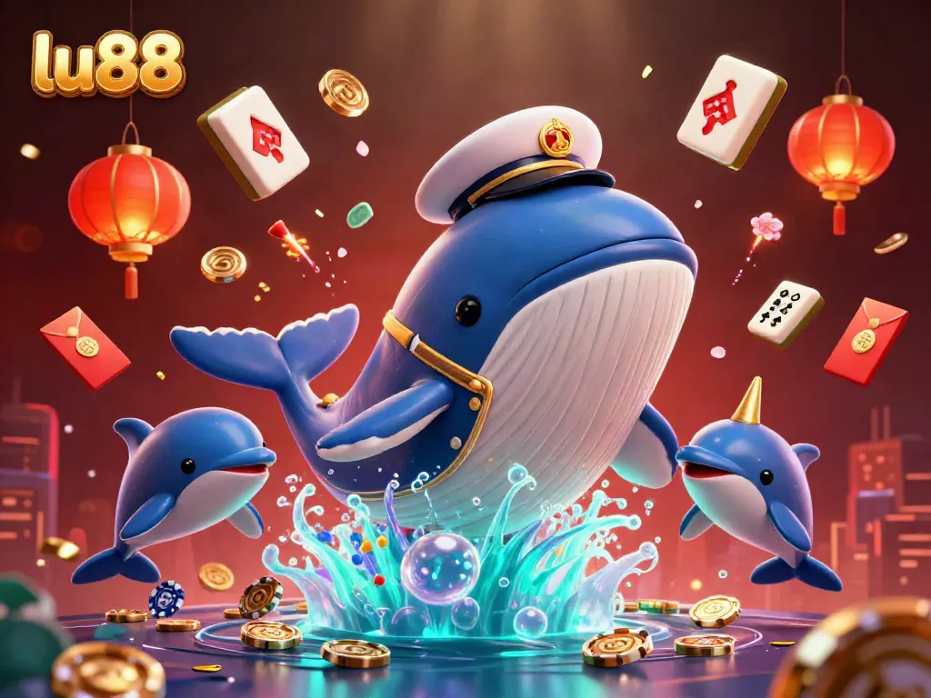 Experience thrilling wins at lu88 with a vibrant 3D scene of playful creatures and casino elements.