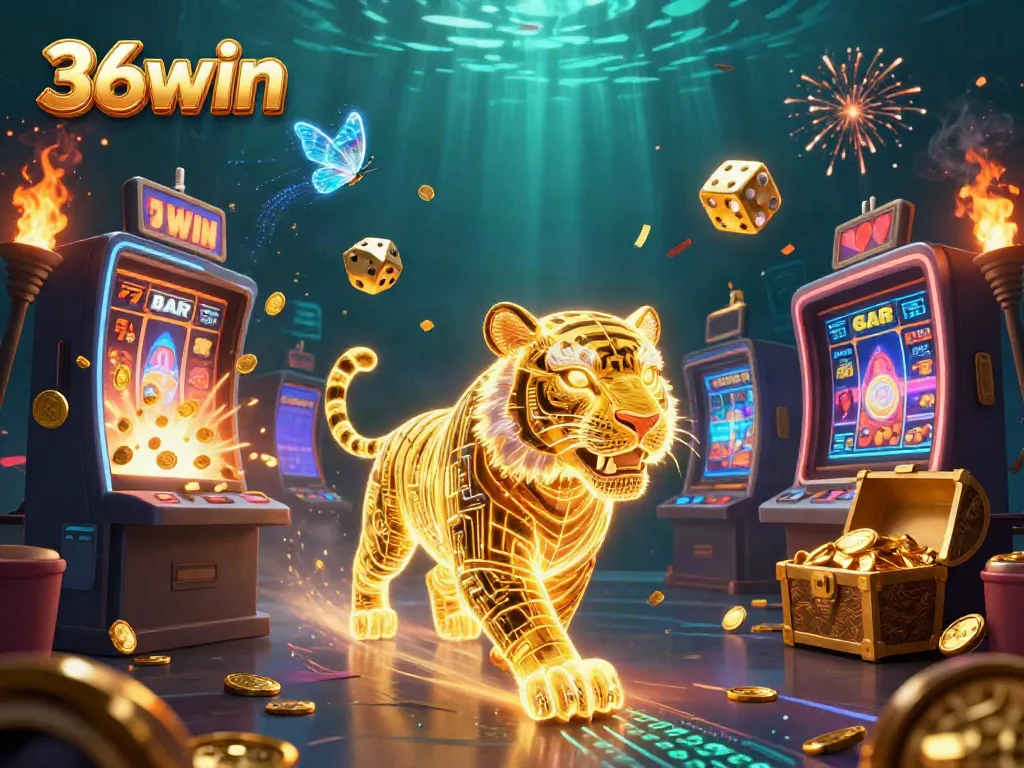 Experience thrilling gameplay with 36win in this vibrant casino scene featuring a golden tiger.