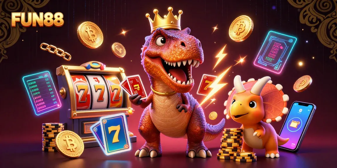 Engage in thrilling gaming at FUN88 with vibrant characters amidst neon casino elements.