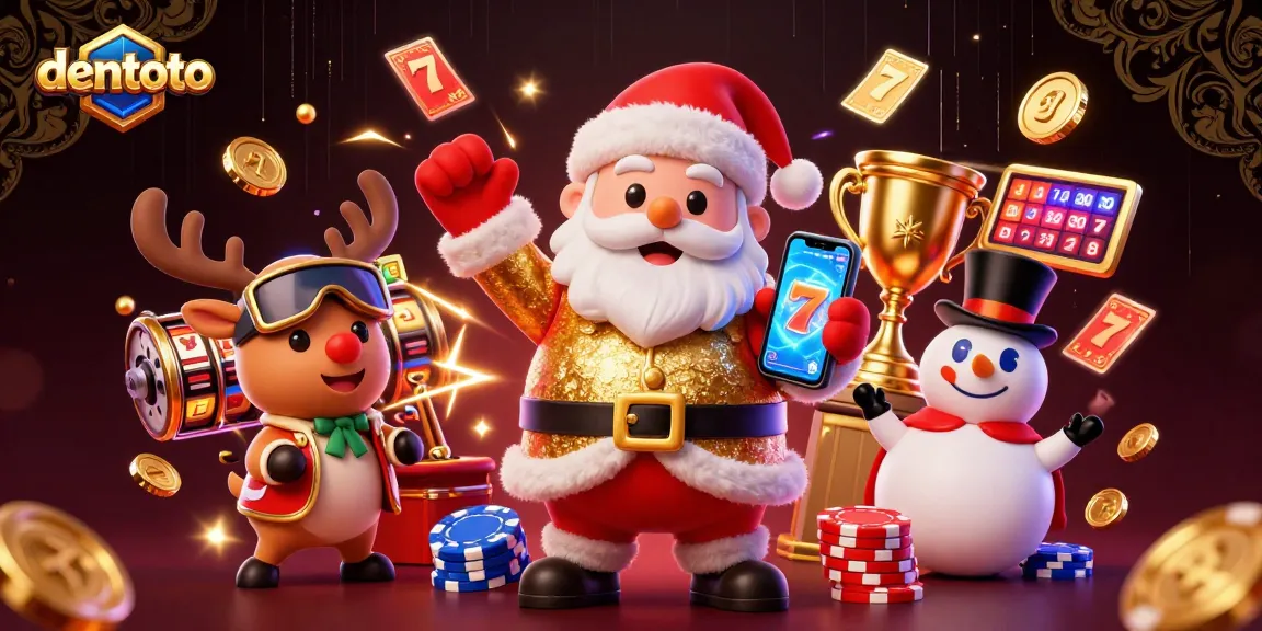 Experience thrilling wins at dentoto with Santa, reindeer, and snowman in this vibrant casino scene.