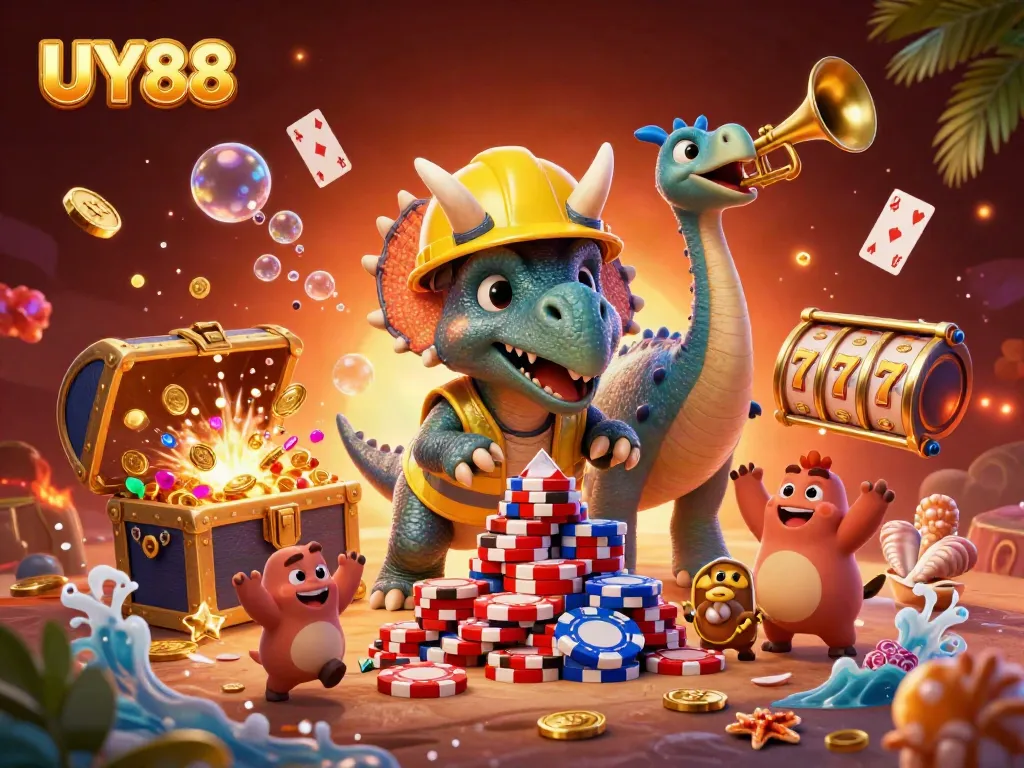 Engage in thrilling gaming with UY88 featuring vibrant characters and dynamic casino elements.