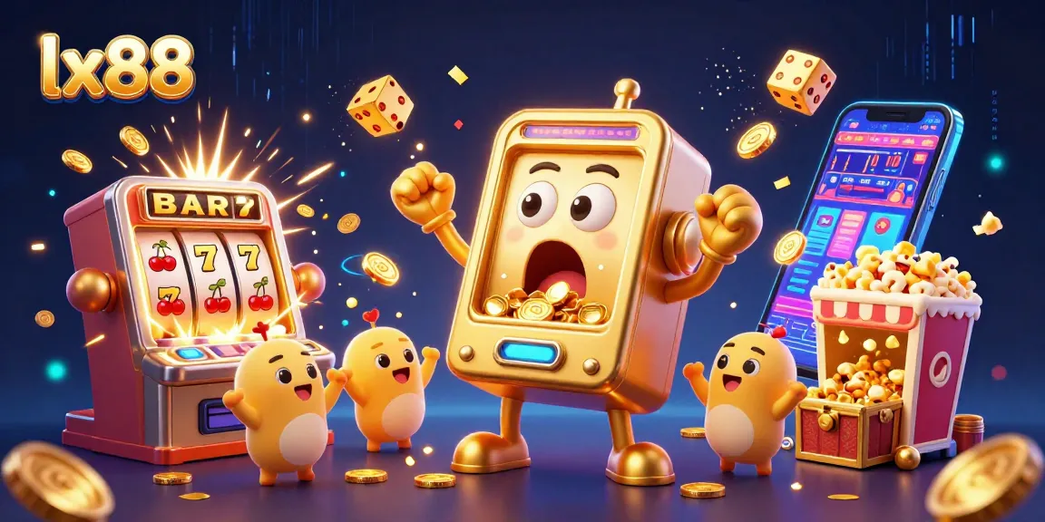 Experience the thrilling jackpot celebration at lx88 with golden slot machines showering coins and excitement.