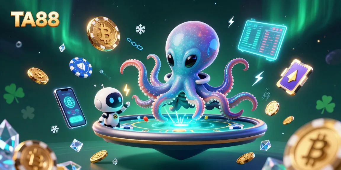 Engage with TA88's exciting holographic poker games, featuring vibrant alien-themed elements and advanced crypto interactions.
