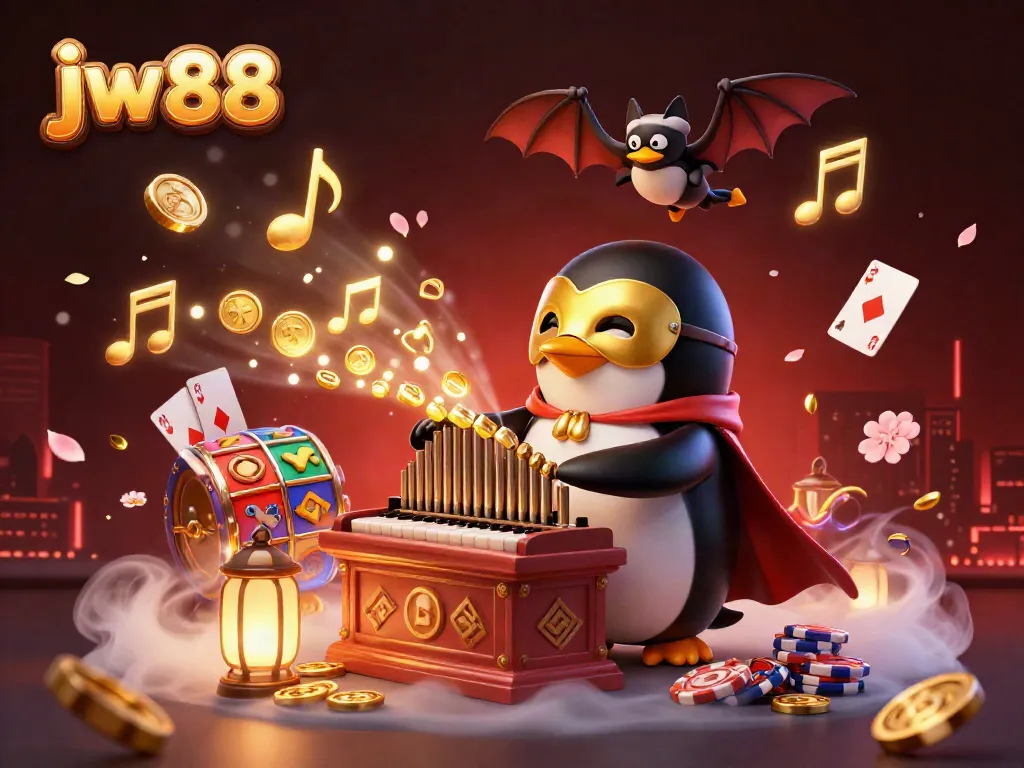 Experience thrilling action at jw 88 as a penguin plays an organ that showers coins, embodying winning energy.