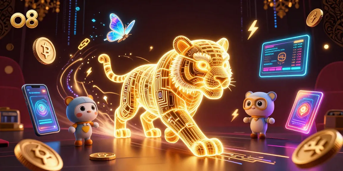 Experience vibrant action at O8's digital casino with neon graphics and crypto elements.