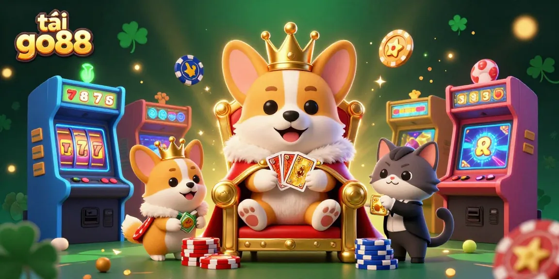 Enjoy thrilling gameplay with tải go88, featuring a royal corgi and vibrant casino elements.