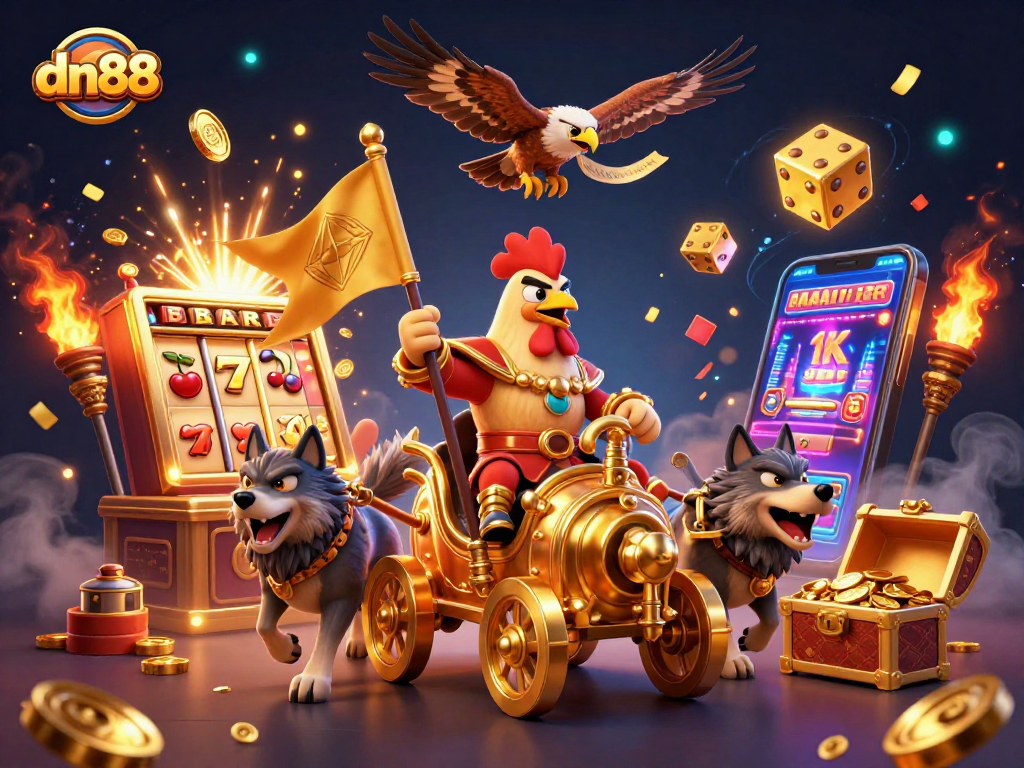 Experience thrilling gameplay with dn88, featuring a rooster warlord amidst a jackpot explosion!