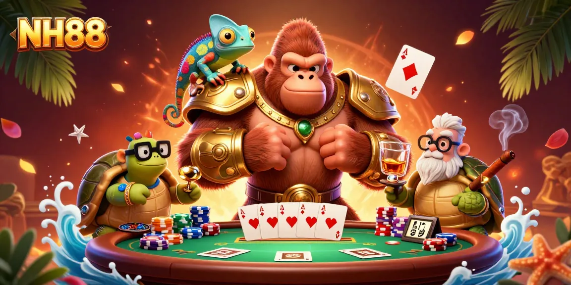 Engage in thrilling gameplay at NH88 with lively casino characters and poker elements.