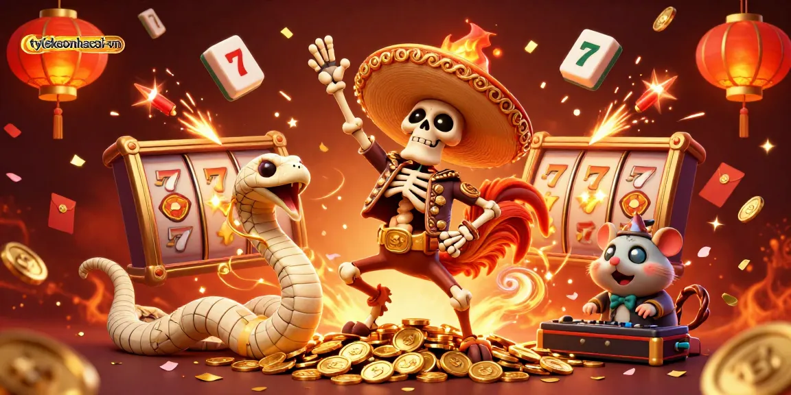 Play at tylekeonhacai-vn and enjoy a thrilling victory dance scene with shimmering casino elements.