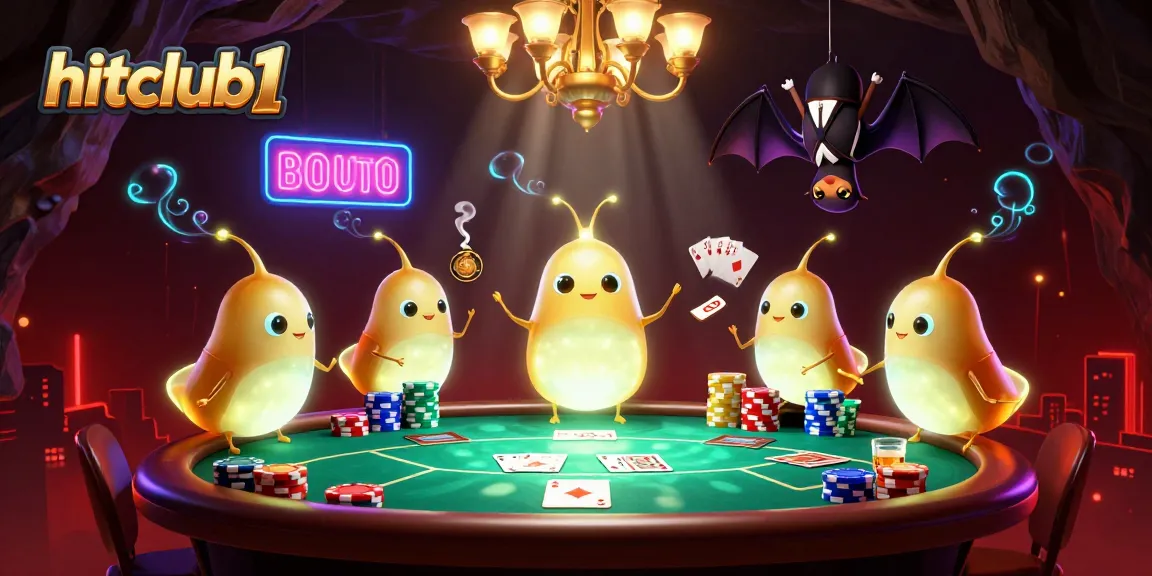 Engage with the vibrant world of hitclub1 in a captivating casino scene featuring glowworms and poker elements.