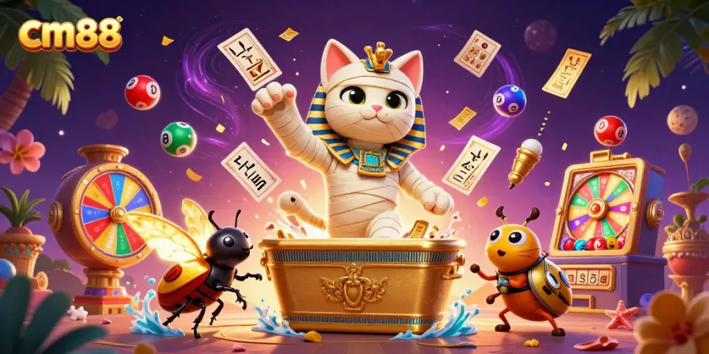 Experience thrilling gameplay at cm88 with a lively mummy cat and casino excitement.