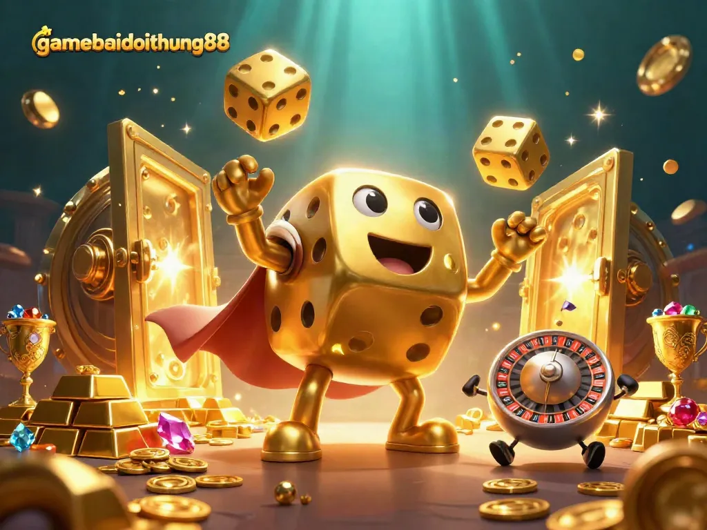 Join exciting gaming action at gamebaidoithuong88 with vibrant 3D illustrations full of casino treasures.