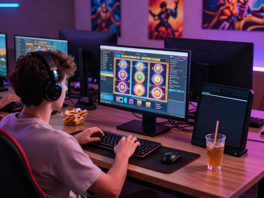 Player enjoying an engaging experience at online credit card casinos with vibrant gaming setup.