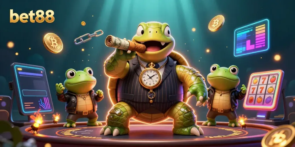 Experience vibrant wins at bet88 with our lively casino-themed illustration showcasing engaging 3D characters.