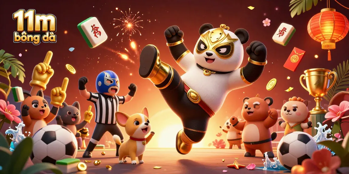 Experience thrilling moments with 11m bóng đá as the panda wrestler kicks into action in a vibrant sports setting.