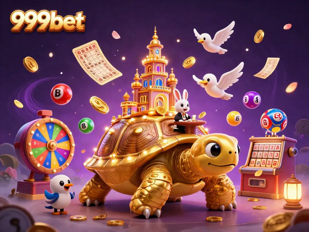 Experience the clever designs of 999bet's vibrant gaming scene with the gold tortoise and engaged dealer.