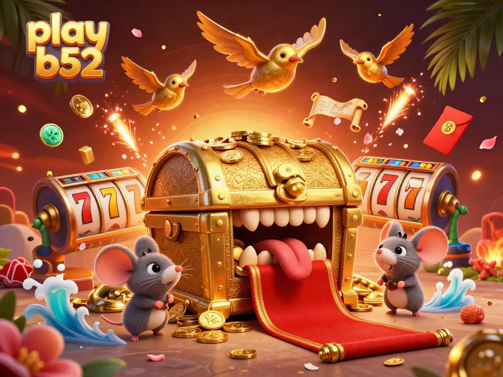 Experience the thrill to play b52 with a dynamic casino adventure scene featuring treasure and jackpots.