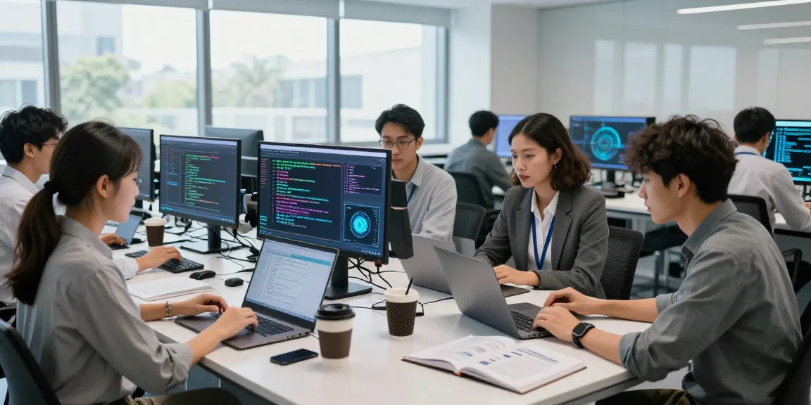 AI slut team working on innovative AI models in a vibrant research lab.