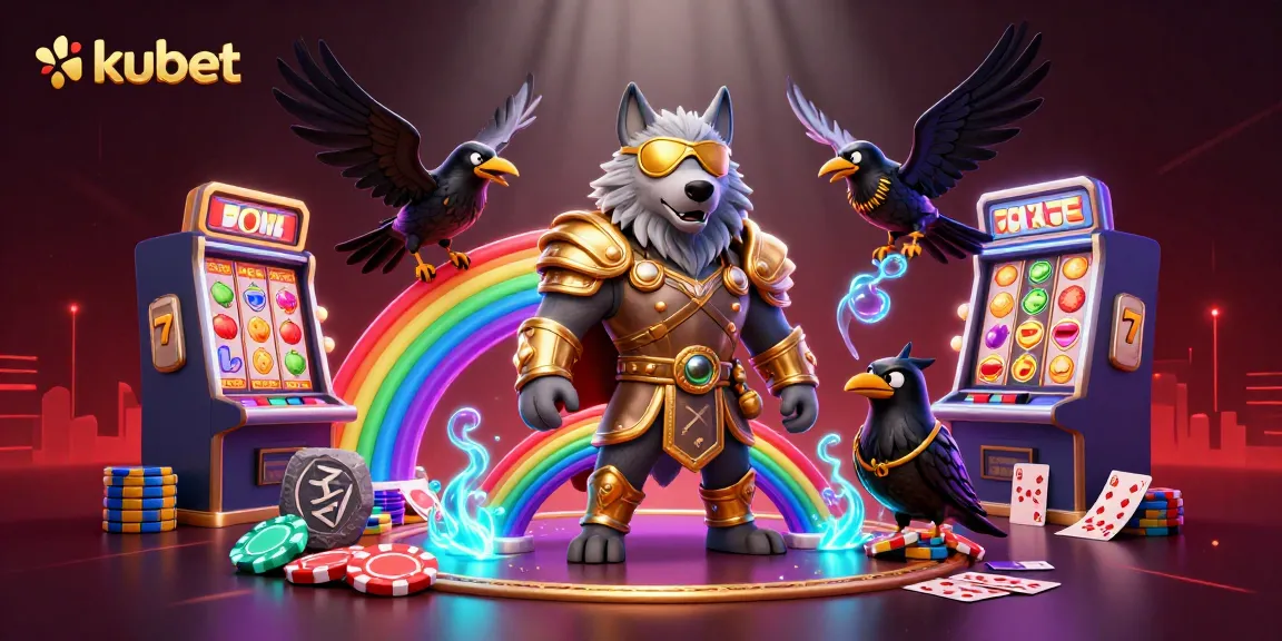 Kubet captivatingly showcases thrilling slot machines and Norse gods in a vibrant casino scene.