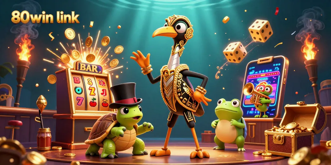 Experience thrilling jackpots at 80win link with an exciting 3D casino illustration featuring vibrant characters.