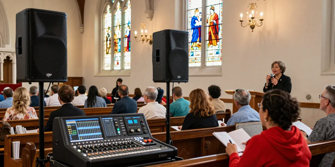Church sound system installation enhancing worship experience with clear audio, engaged congregation and preacher.