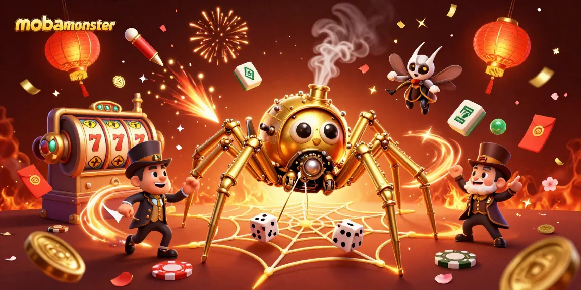 Experience big wins at mobamonster with this vibrant casino-themed illustration featuring steampunk and lucky game elements.