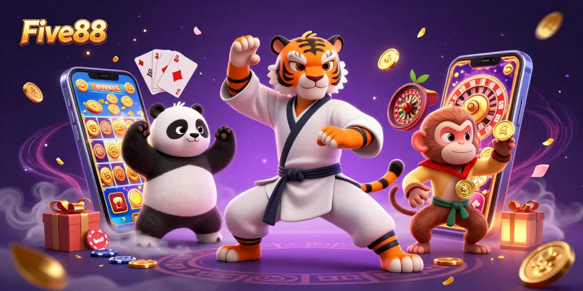 Experience the thrill of Five88 casino with dynamic game elements and vibrant characters.