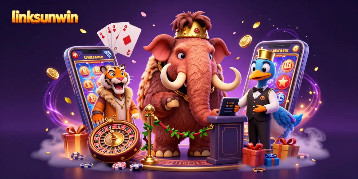 Join the excitement of linksunwin as a saber-tooth tiger and friends enjoy gaming at a vibrant casino.