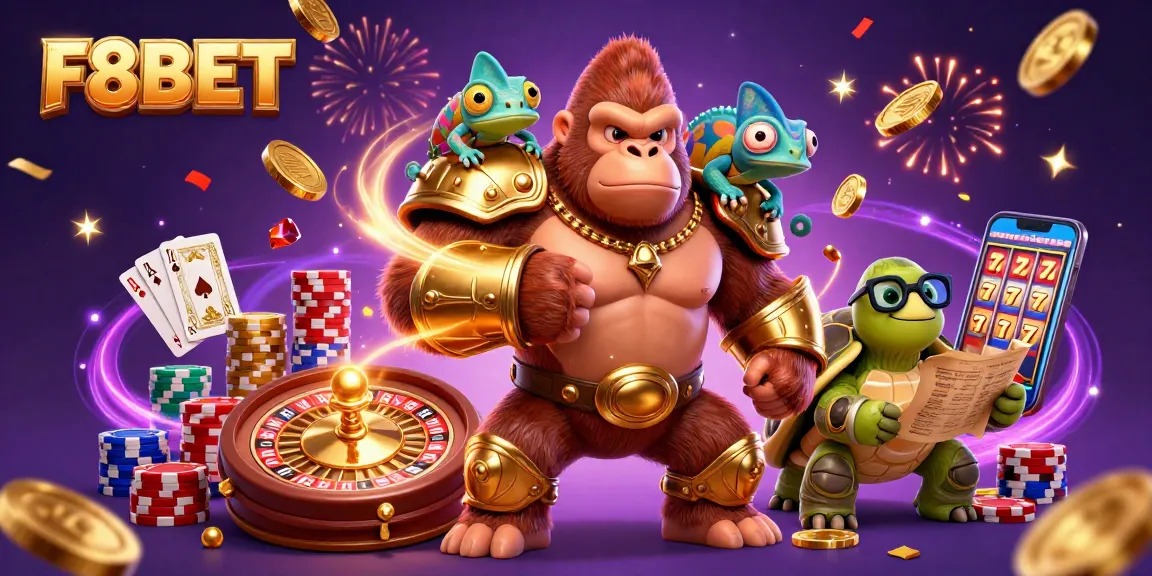 Join the excitement of F8BET with a vibrant 3D illustration of winning casino action