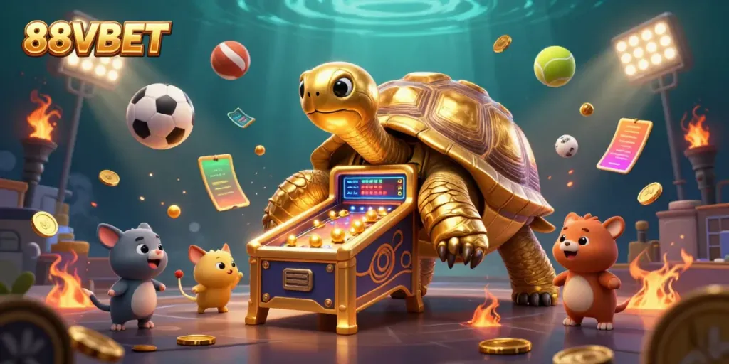 Engage in thrilling games at 88VBET, featuring a colorful dynamic gambling scene.