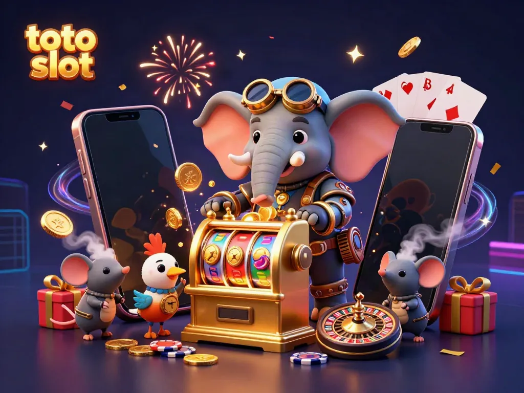 Engage with the vibrant casino experience featuring toto slot and a whimsical steampunk elephant engineer.