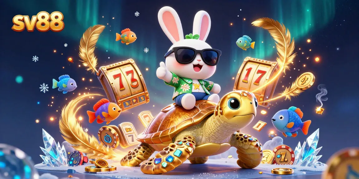 Engage with sv88's vibrant casino world as the lucky rabbit rides a golden turtle amidst dynamic gamification!